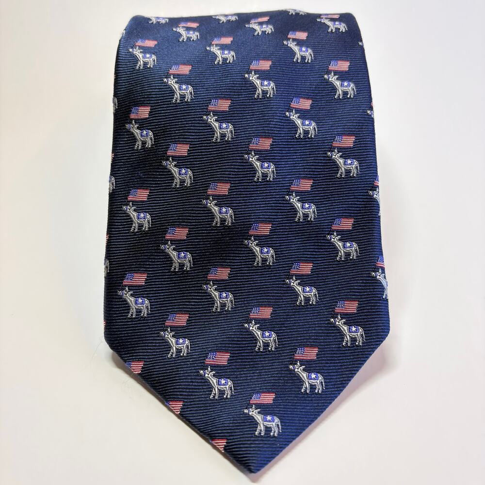 JZ RICHARDS Men's Silk Necktie Political Democrat Donkey American Flag Blue